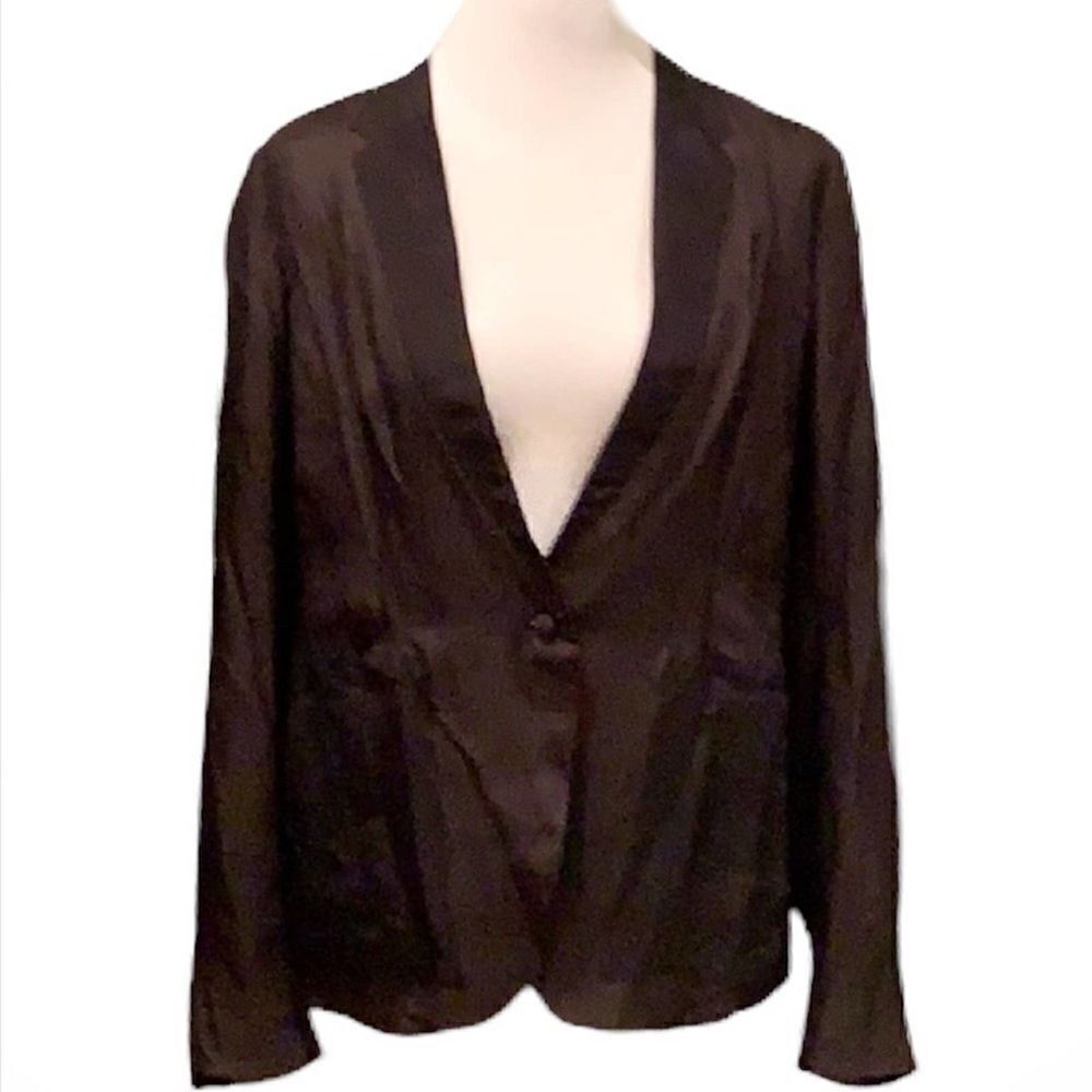 Nwot Robert Rodriguez Black Silk Tan Lined Open Front Blazer Women’s Size 8